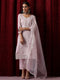 3 Pc Suit - Lilac Cotton Silk Embroidered Kurta with Cotton Pant and Chanderi Embroidered Dupatta